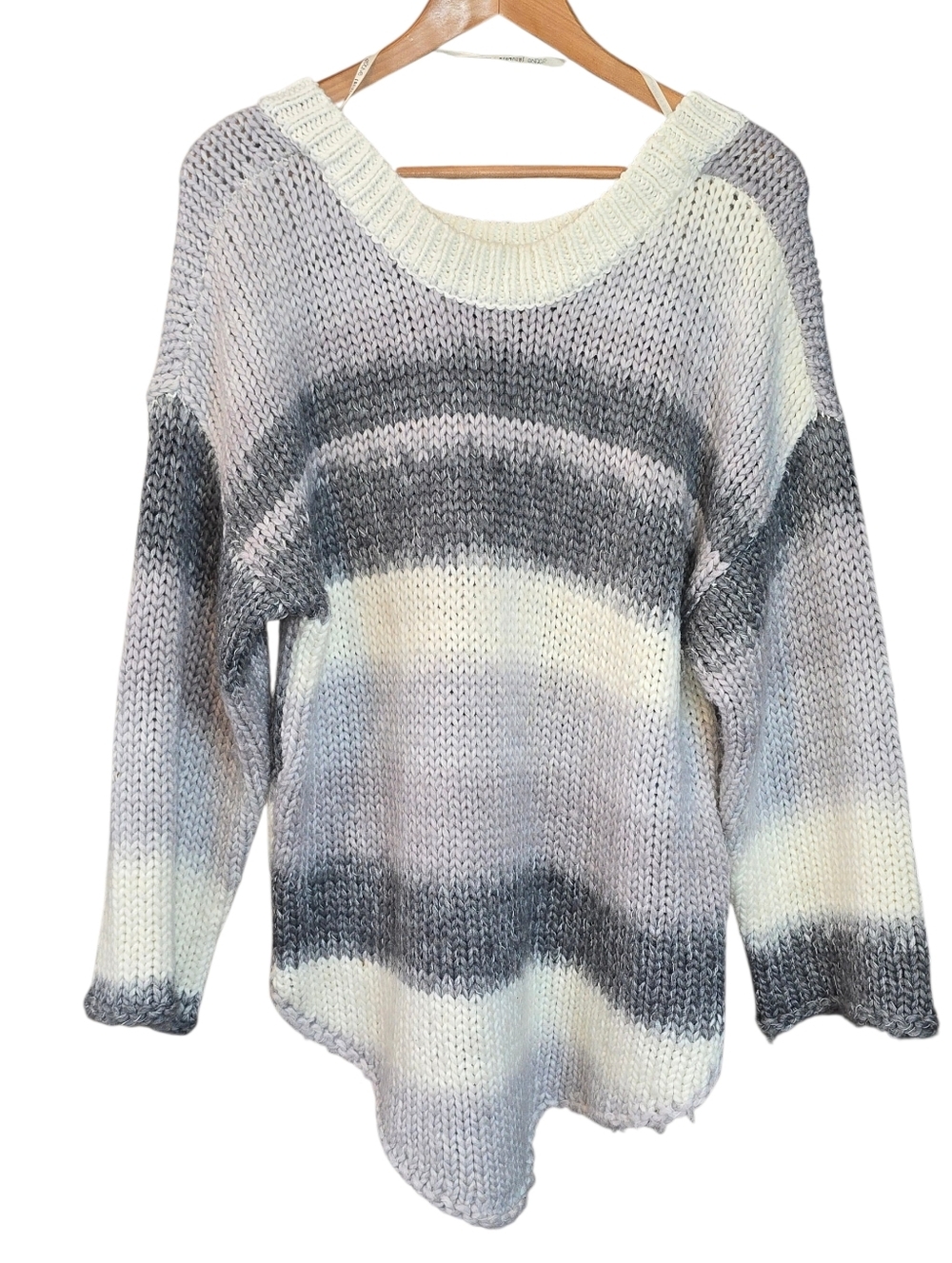Young Fabulous & Broke Chunky Knit Ombre Sweater Grey Cream Stripe Size Med/Lrg.